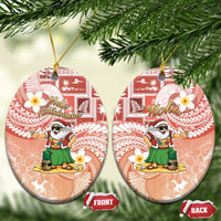 Hawaii Mele Kalikimaka Ceramic Ornament Hula Santa Retro Style Red LT05 Oval Red - Polynesian Pride