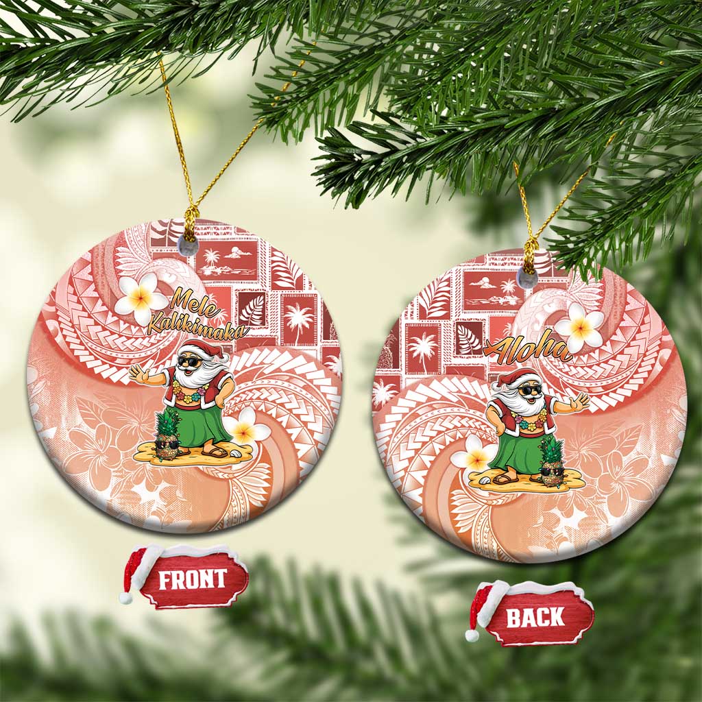 Hawaii Mele Kalikimaka Ceramic Ornament Hula Santa Retro Style Red LT05 Circle Red - Polynesian Pride