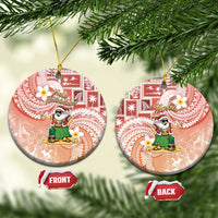 Hawaii Mele Kalikimaka Ceramic Ornament Hula Santa Retro Style Red LT05 Circle Red - Polynesian Pride