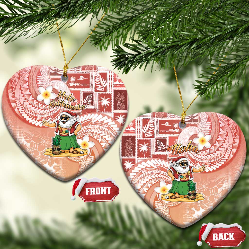 Hawaii Mele Kalikimaka Ceramic Ornament Hula Santa Retro Style Red LT05 Heart Red - Polynesian Pride