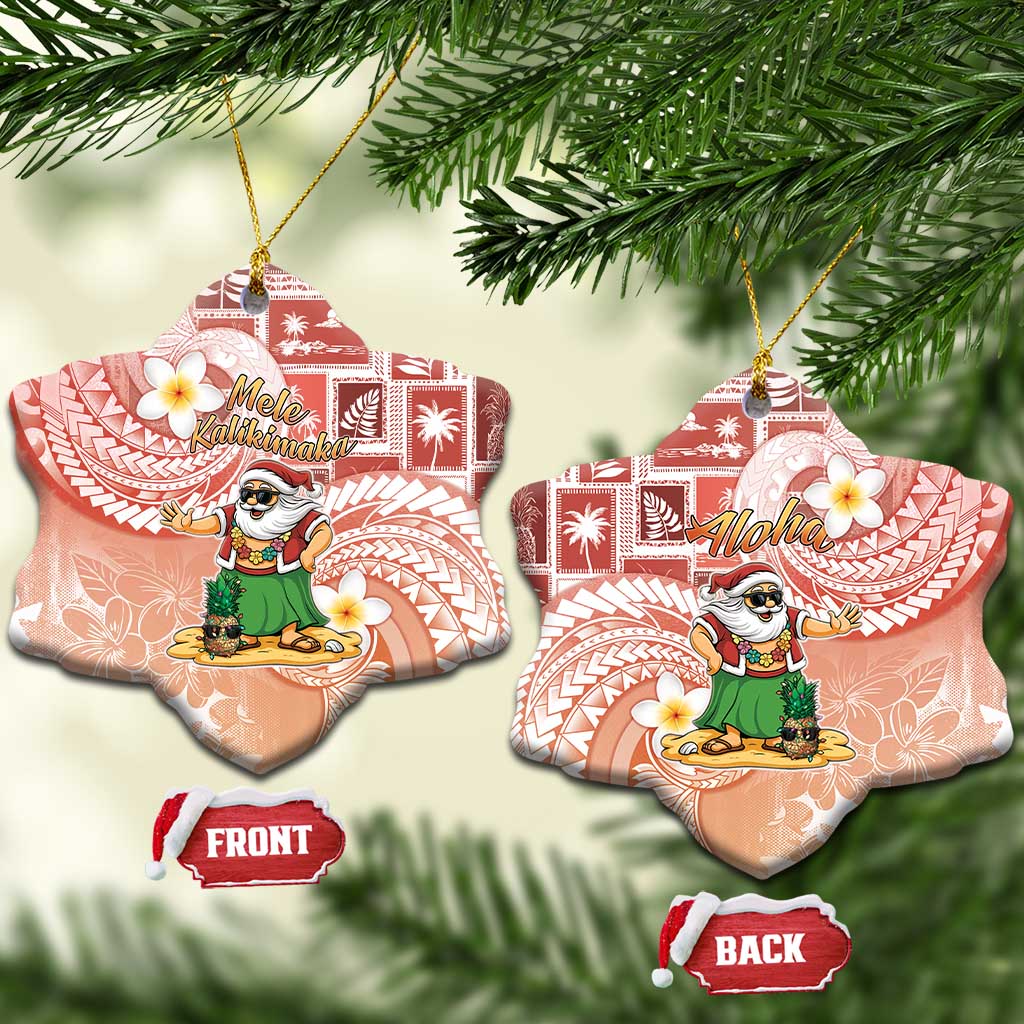 Hawaii Mele Kalikimaka Ceramic Ornament Hula Santa Retro Style Red LT05 Snow Flake Red - Polynesian Pride