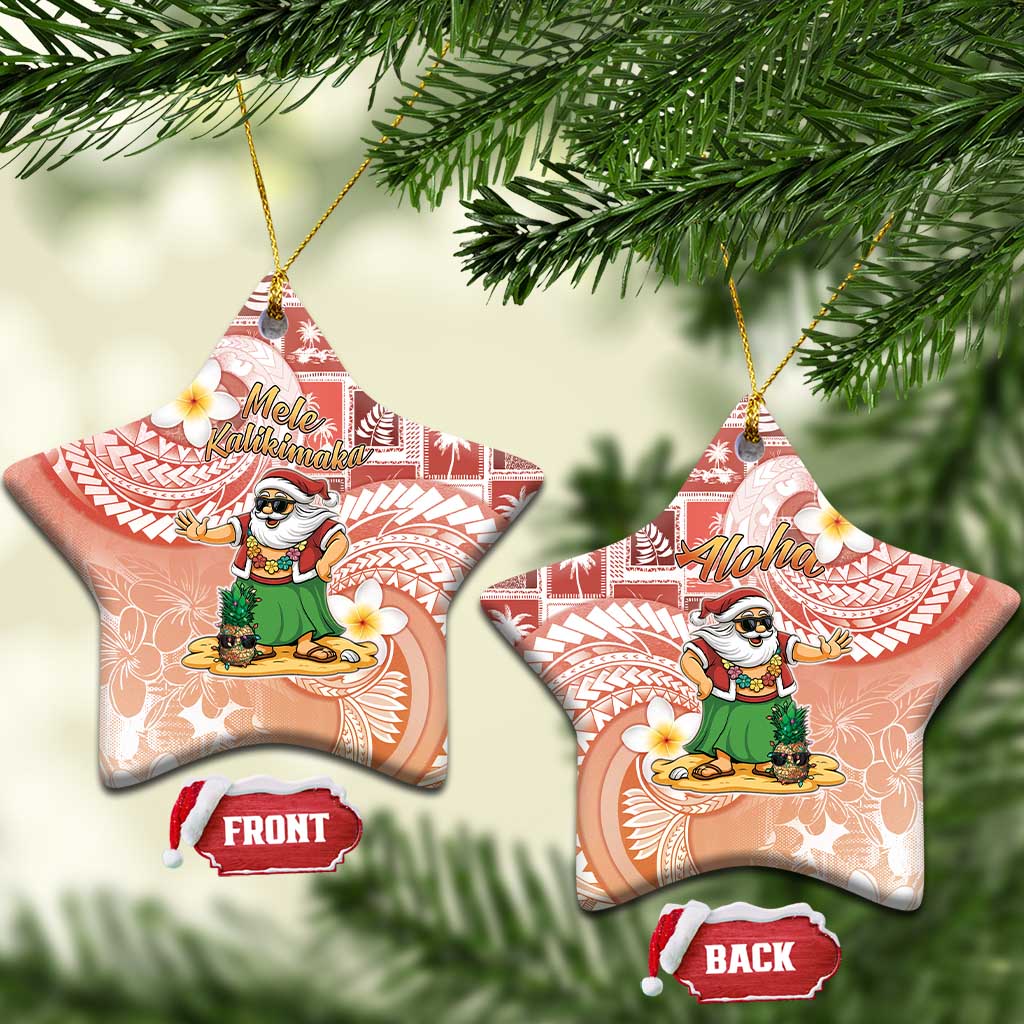 Hawaii Mele Kalikimaka Ceramic Ornament Hula Santa Retro Style Red LT05 Star Red - Polynesian Pride