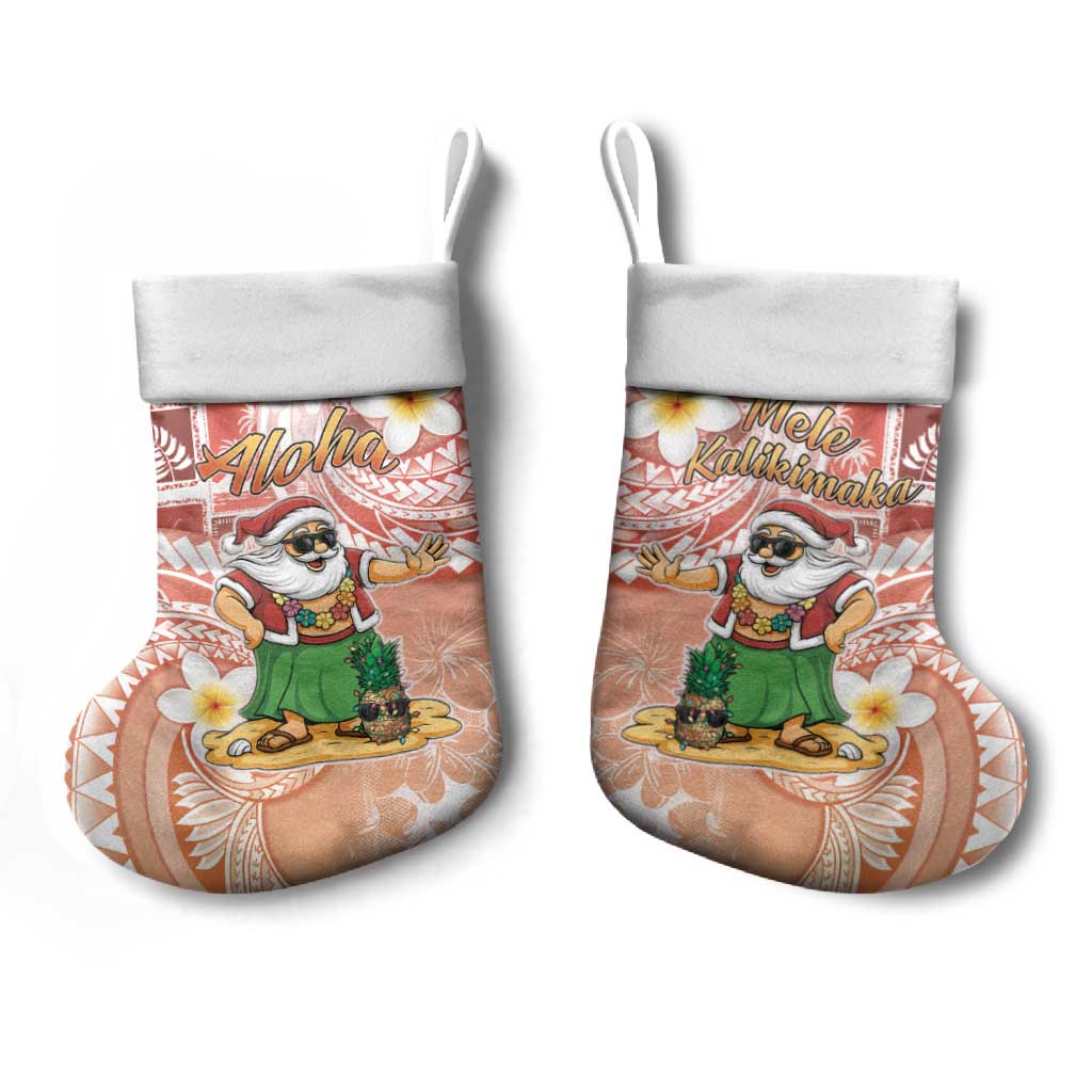 Hawaii Mele Kalikimaka Christmas Stocking Hula Santa Retro Style Red LT05 - Polynesian Pride