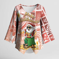 Hawaii Mele Kalikimaka Kimono Sleeve Blouse Hula Santa Retro Style Red LT05 Female Red - Polynesian Pride