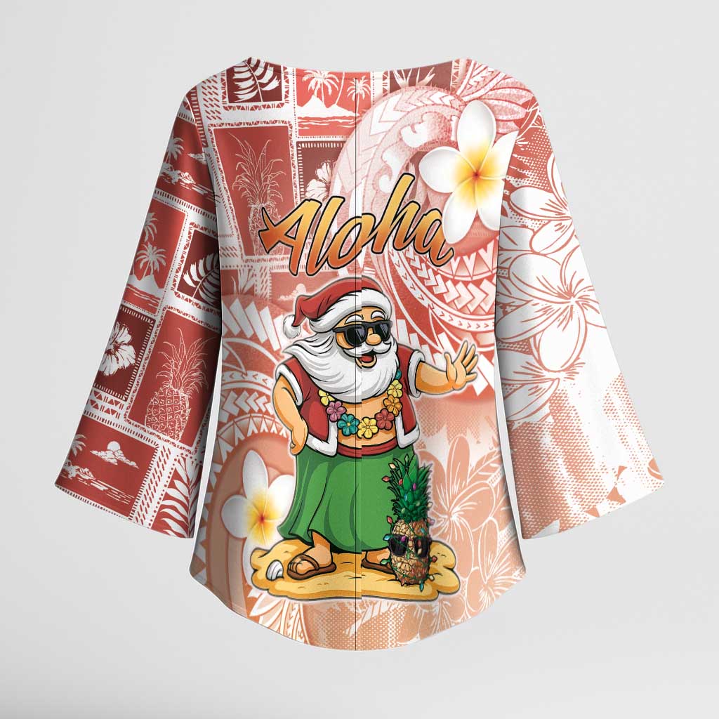 Hawaii Mele Kalikimaka Kimono Sleeve Blouse Hula Santa Retro Style Red LT05 - Polynesian Pride