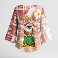 Hawaii Mele Kalikimaka Kimono Sleeve Blouse Hula Santa Retro Style Red LT05 - Polynesian Pride