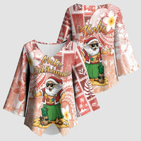 Hawaii Mele Kalikimaka Kimono Sleeve Blouse Hula Santa Retro Style Red LT05 - Polynesian Pride