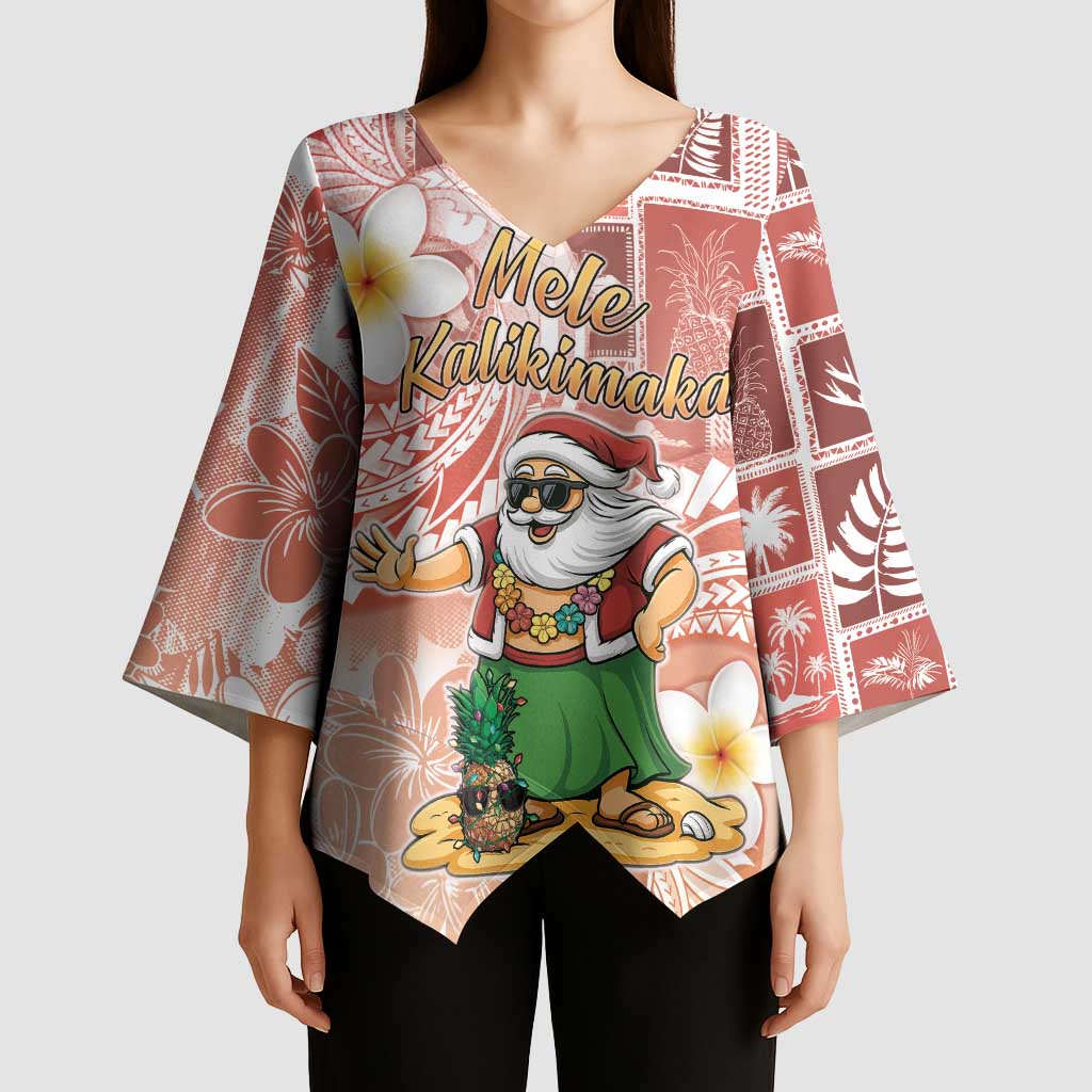Hawaii Mele Kalikimaka Kimono Sleeve Blouse Hula Santa Retro Style Red LT05 - Polynesian Pride