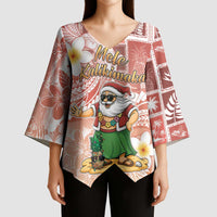 Hawaii Mele Kalikimaka Kimono Sleeve Blouse Hula Santa Retro Style Red LT05 - Polynesian Pride