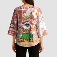 Hawaii Mele Kalikimaka Kimono Sleeve Blouse Hula Santa Retro Style Red LT05 - Polynesian Pride