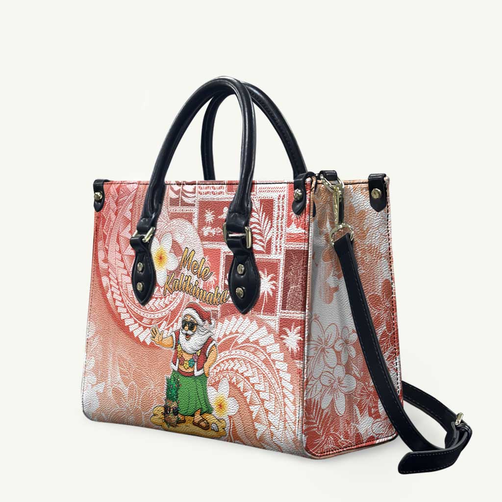 Hawaii Mele Kalikimaka Leather Bag Hula Santa Retro Style Red LT05 Red - Polynesian Pride