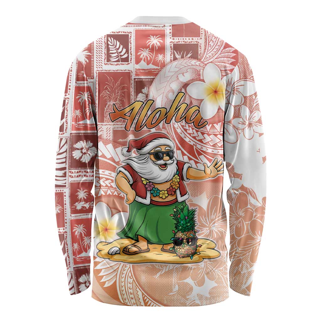 Hawaii Mele Kalikimaka Long Sleeve Shirt Hula Santa Retro Style Red LT05 - Polynesian Pride