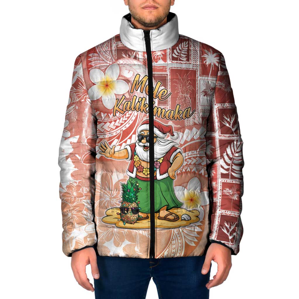 Hawaii Mele Kalikimaka Padded Jacket Hula Santa Retro Style Red LT05 Men Red - Polynesian Pride
