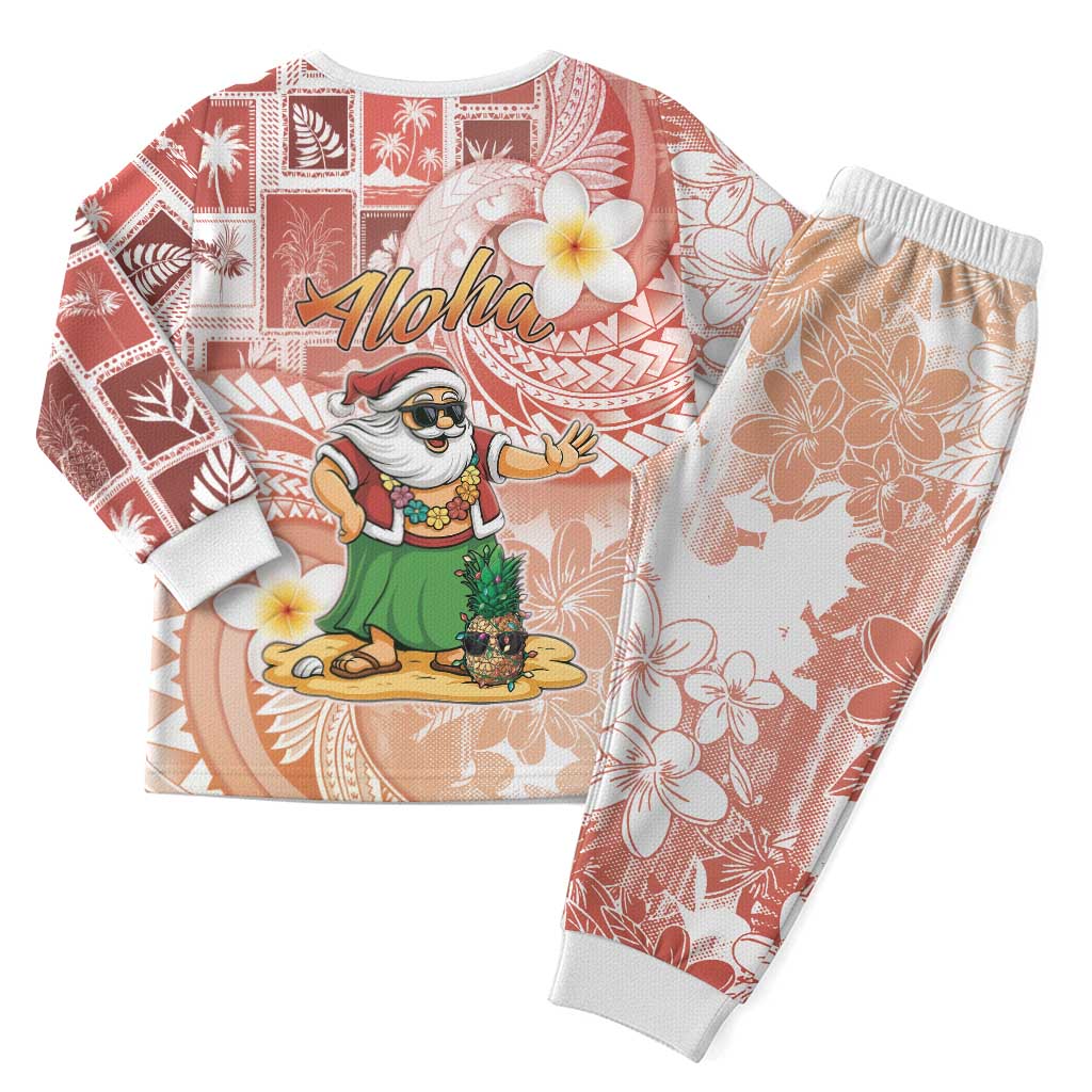 Hawaii Mele Kalikimaka Christmas Pajama Set Hula Santa Retro Style Red LT05 - Polynesian Pride