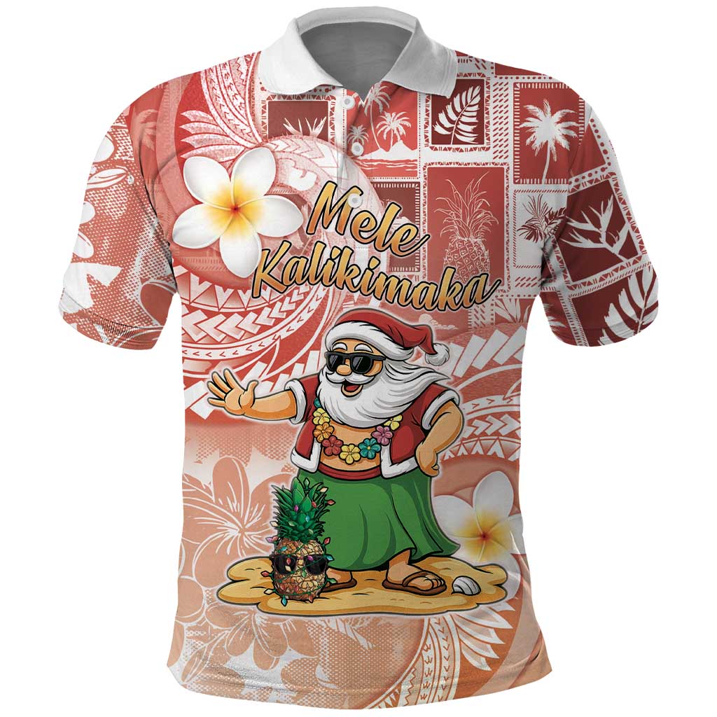 Hawaii Mele Kalikimaka Polo Shirt Hula Santa Retro Style Red LT05 Red - Polynesian Pride