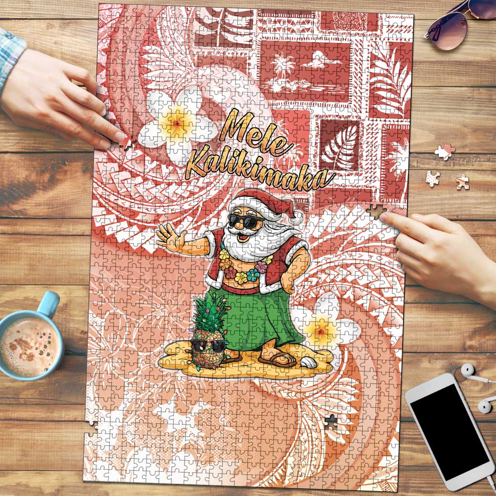 Hawaii Mele Kalikimaka Puzzle Hula Santa Retro Style Red LT05 Red - Polynesian Pride