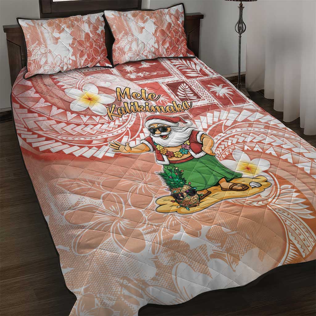 Hawaii Mele Kalikimaka Quilt Bed Set Hula Santa Retro Style Red LT05 Red - Polynesian Pride