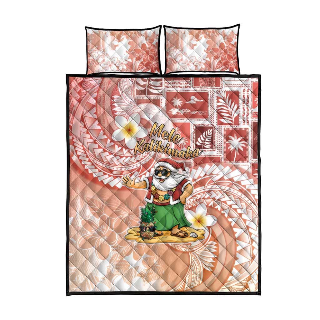 Hawaii Mele Kalikimaka Quilt Bed Set Hula Santa Retro Style Red LT05 - Polynesian Pride