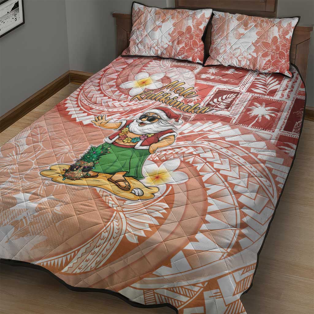 Hawaii Mele Kalikimaka Quilt Bed Set Hula Santa Retro Style Red LT05 - Polynesian Pride