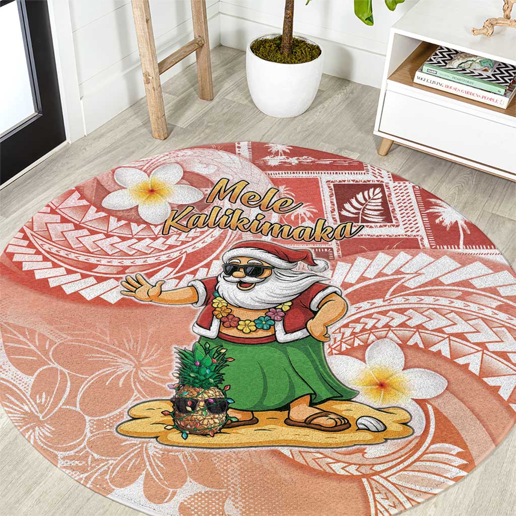 Hawaii Mele Kalikimaka Round Carpet Hula Santa Retro Style Red LT05 Red - Polynesian Pride