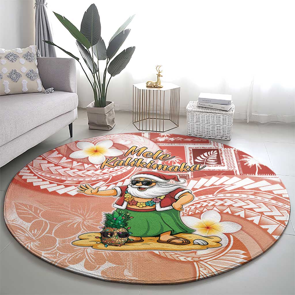 Hawaii Mele Kalikimaka Round Carpet Hula Santa Retro Style Red LT05 - Polynesian Pride