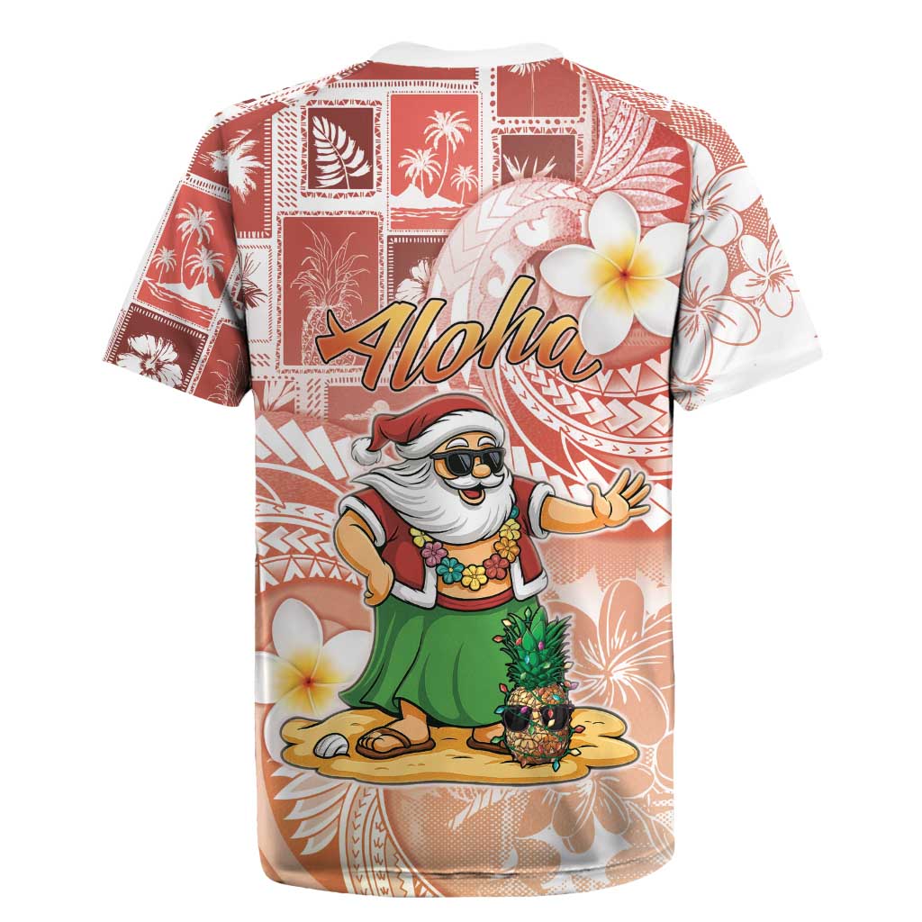 Hawaii Mele Kalikimaka Rugby Jersey Hula Santa Retro Style Red LT05 - Polynesian Pride