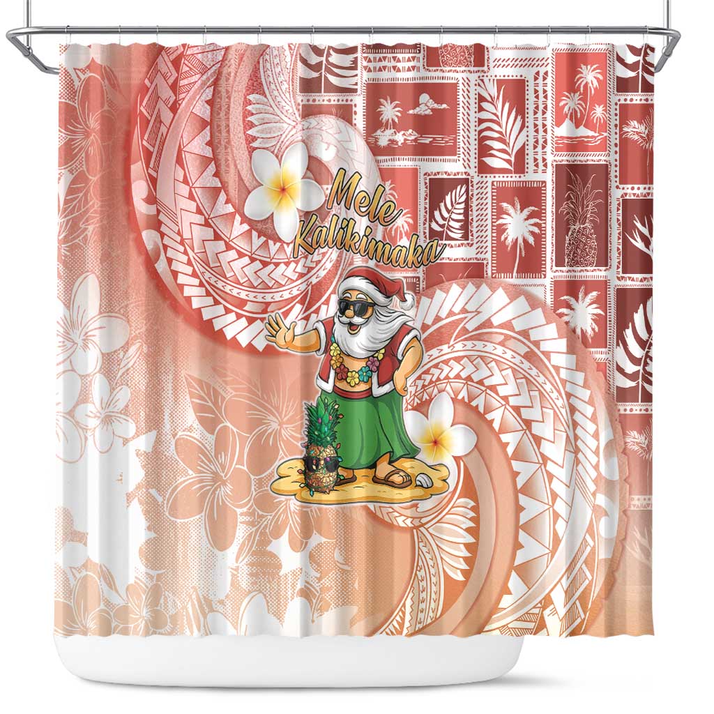 Hawaii Mele Kalikimaka Shower Curtain Hula Santa Retro Style Red LT05 Red - Polynesian Pride