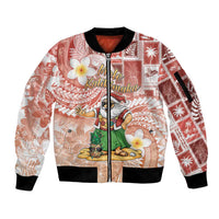 Hawaii Mele Kalikimaka Sleeve Zip Bomber Jacket Hula Santa Retro Style Red LT05 Unisex Red - Polynesian Pride