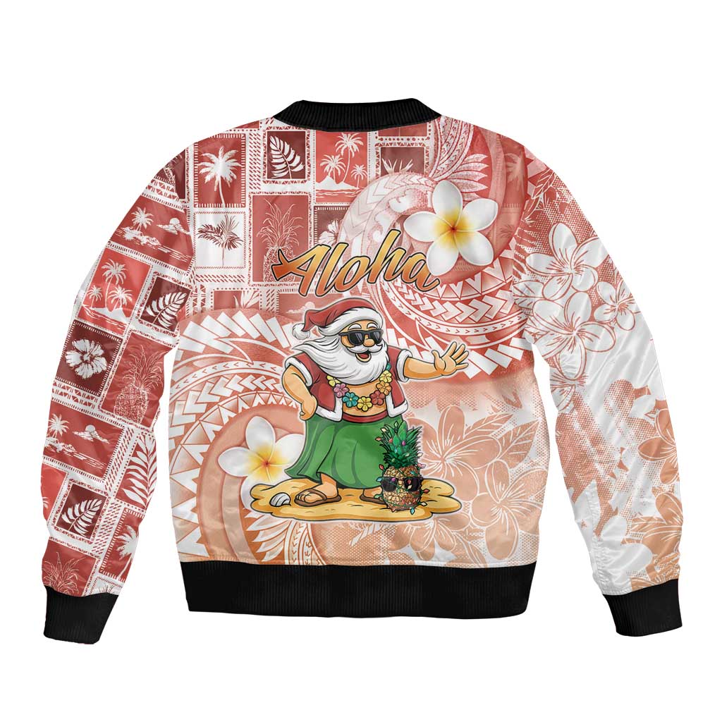 Hawaii Mele Kalikimaka Sleeve Zip Bomber Jacket Hula Santa Retro Style Red LT05 - Polynesian Pride