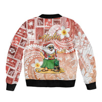 Hawaii Mele Kalikimaka Sleeve Zip Bomber Jacket Hula Santa Retro Style Red LT05 - Polynesian Pride
