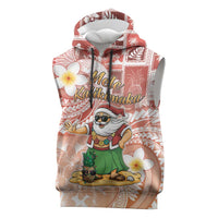Hawaii Mele Kalikimaka Sleeveless Hoodie Hula Santa Retro Style Red LT05 Red - Polynesian Pride