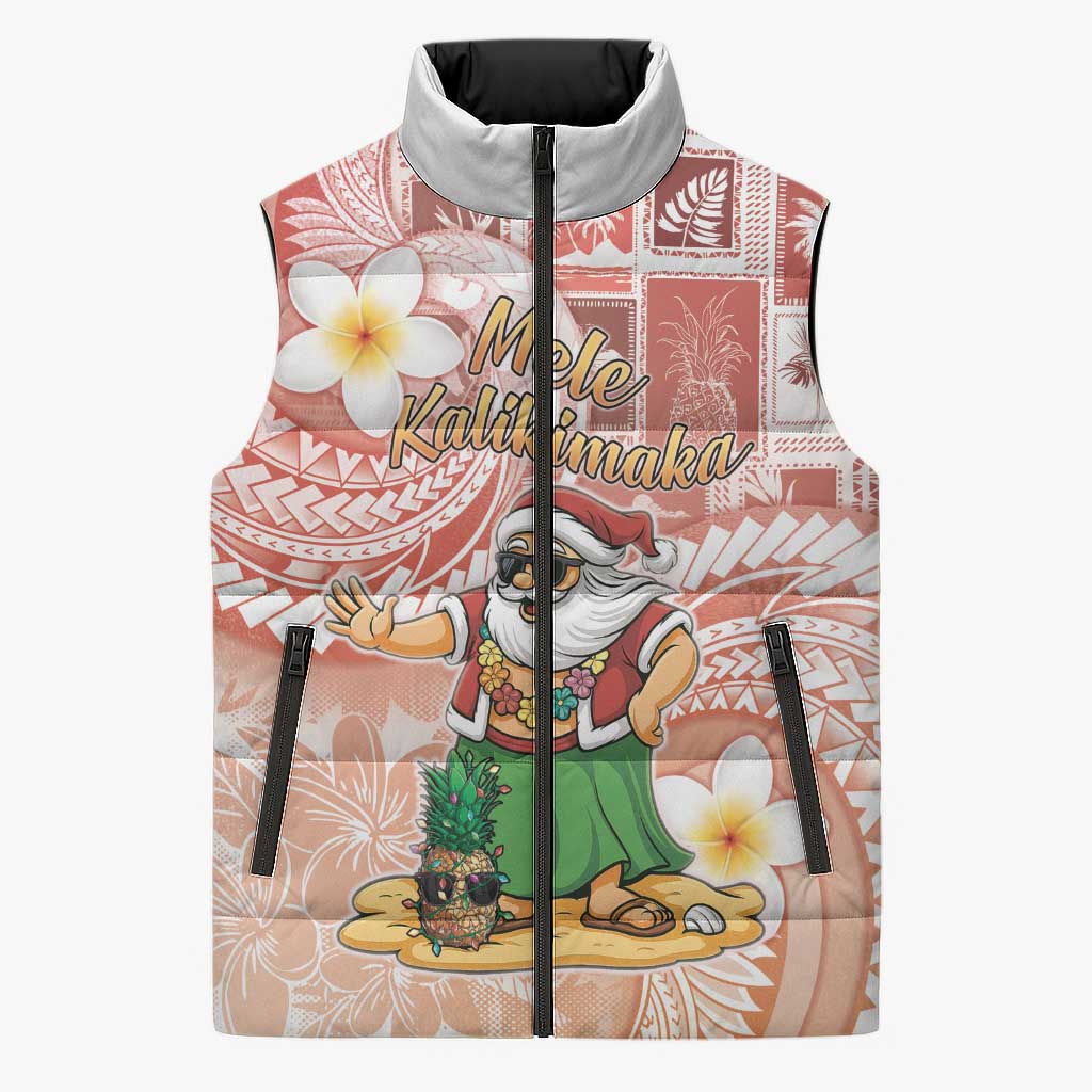 Hawaii Mele Kalikimaka Sleeveless Puffer Jacket Hula Santa Retro Style Red LT05 Unisex Red - Polynesian Pride