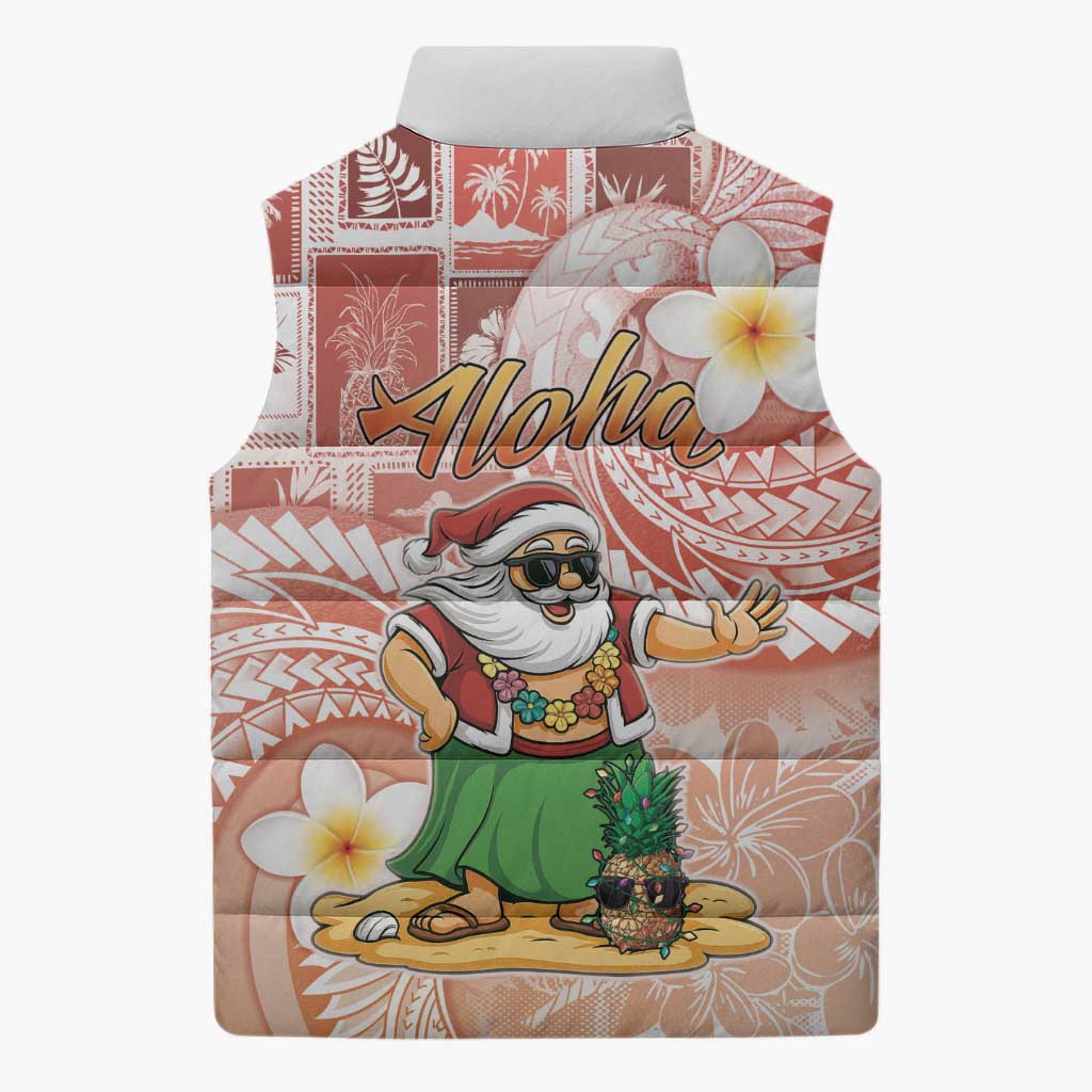 Hawaii Mele Kalikimaka Sleeveless Puffer Jacket Hula Santa Retro Style Red LT05 - Polynesian Pride