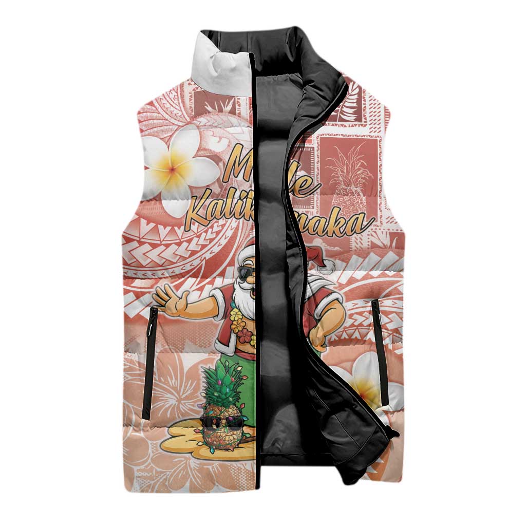 Hawaii Mele Kalikimaka Sleeveless Puffer Jacket Hula Santa Retro Style Red LT05 - Polynesian Pride