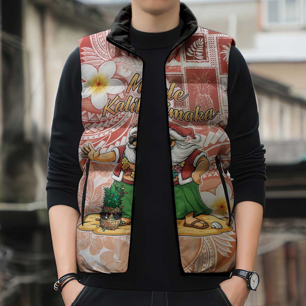Hawaii Mele Kalikimaka Sleeveless Puffer Jacket Hula Santa Retro Style Red LT05 - Polynesian Pride