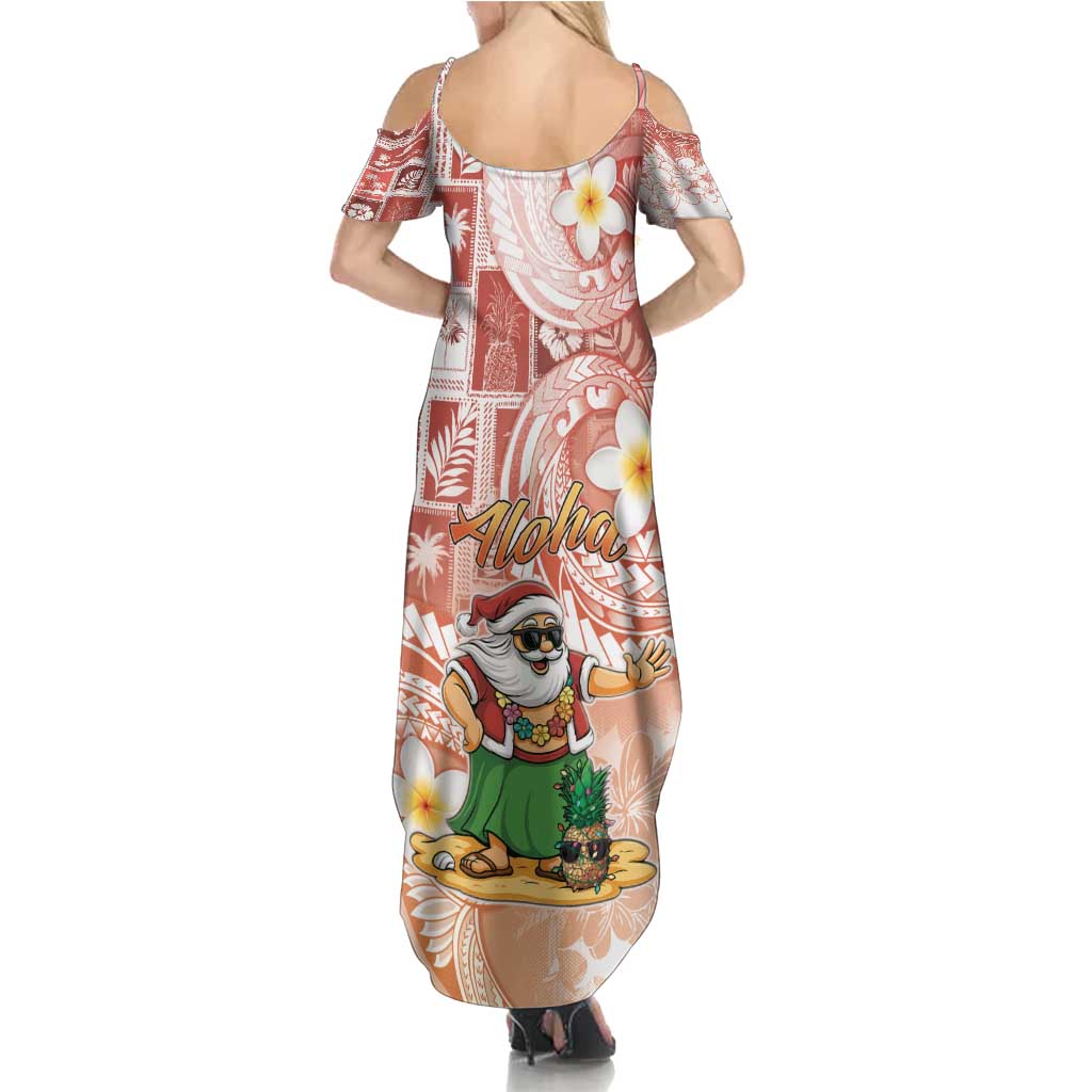 Hawaii Mele Kalikimaka Summer Maxi Dress Hula Santa Retro Style Red LT05 - Polynesian Pride