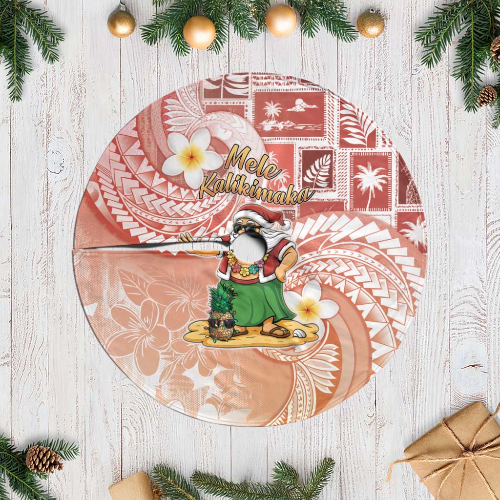 Hawaii Mele Kalikimaka Tree Skirt Hula Santa Retro Style Red LT05 Casual Red - Polynesian Pride