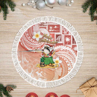 Hawaii Mele Kalikimaka Tree Skirt Hula Santa Retro Style Red LT05 Fringed Red - Polynesian Pride