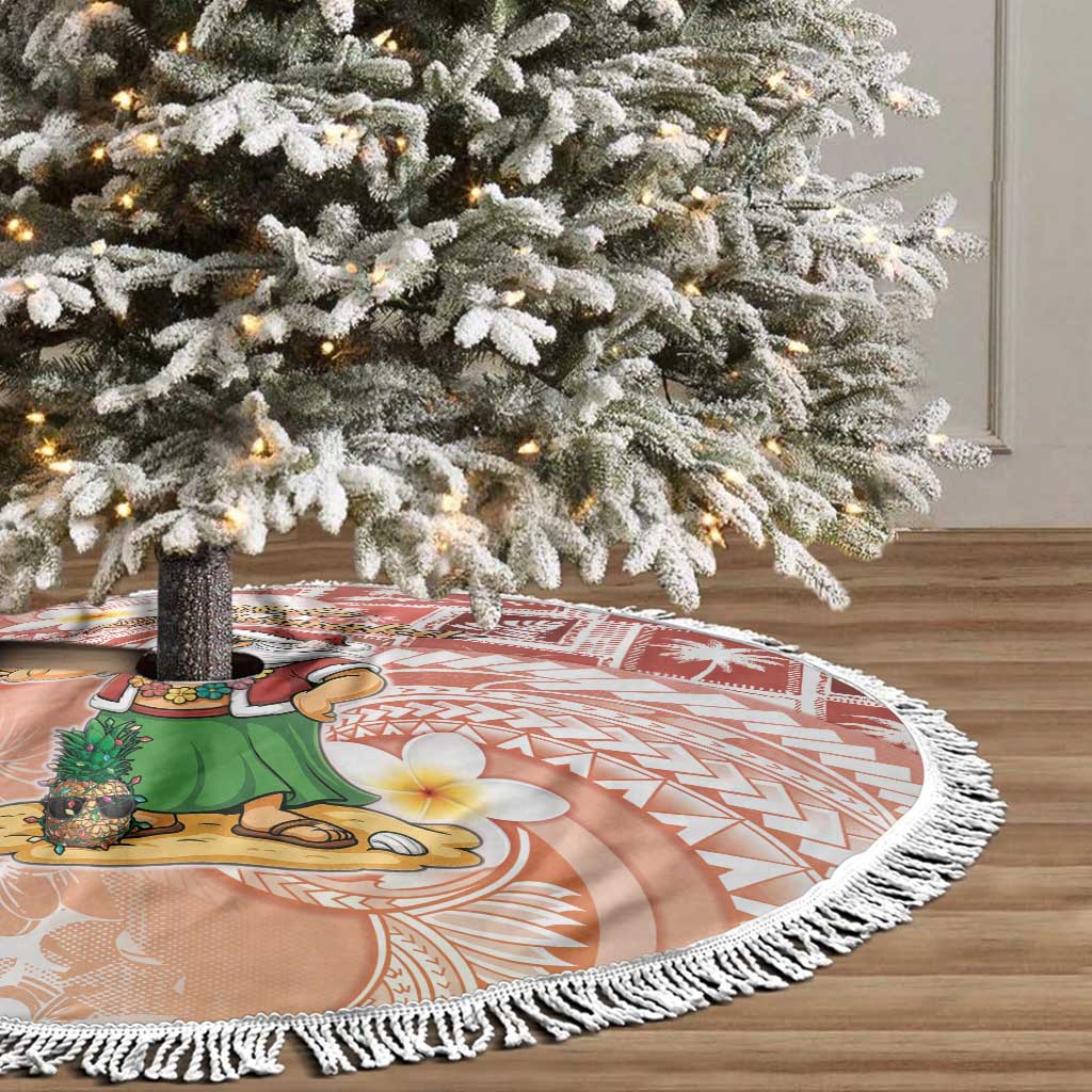 Hawaii Mele Kalikimaka Tree Skirt Hula Santa Retro Style Red LT05 - Polynesian Pride