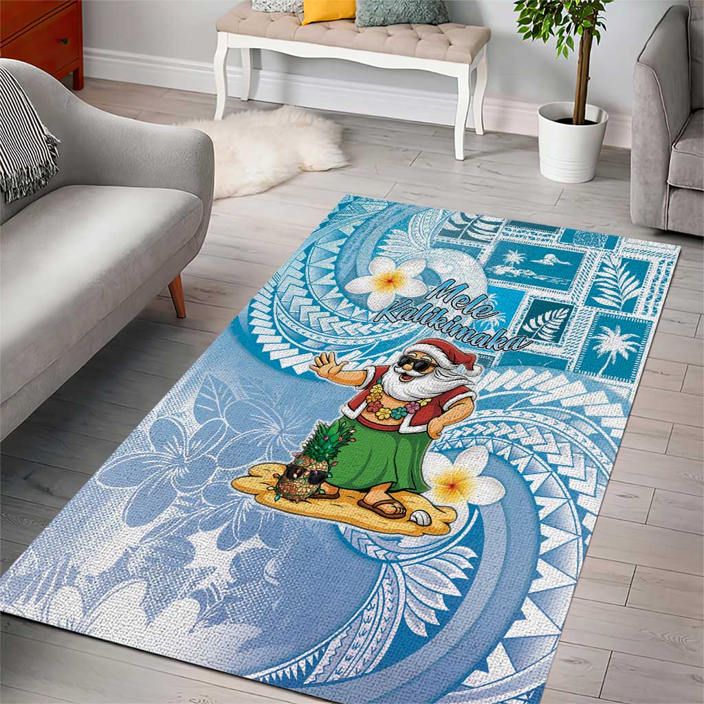 Hawaii Mele Kalikimaka Area Rug Hula Santa Retro Style Blue LT05 - Polynesian Pride
