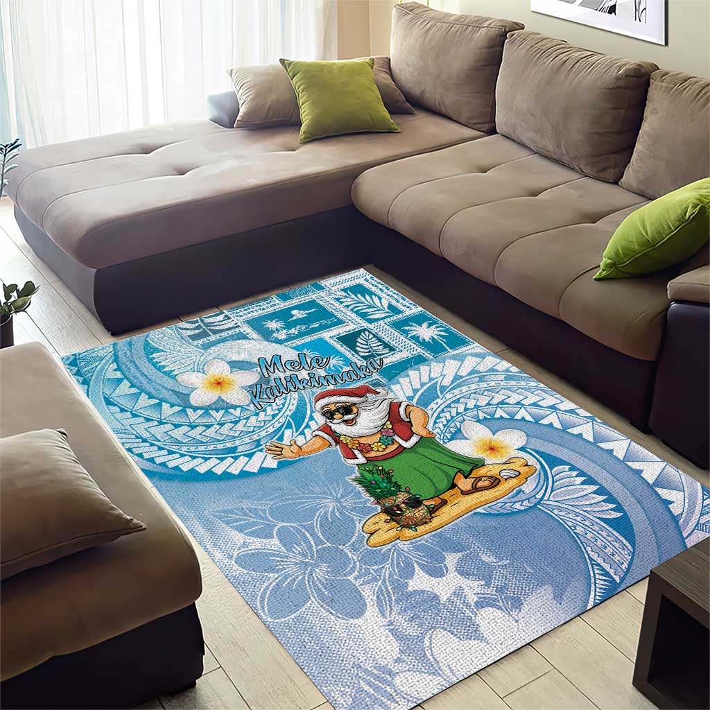 Hawaii Mele Kalikimaka Area Rug Hula Santa Retro Style Blue LT05 - Polynesian Pride