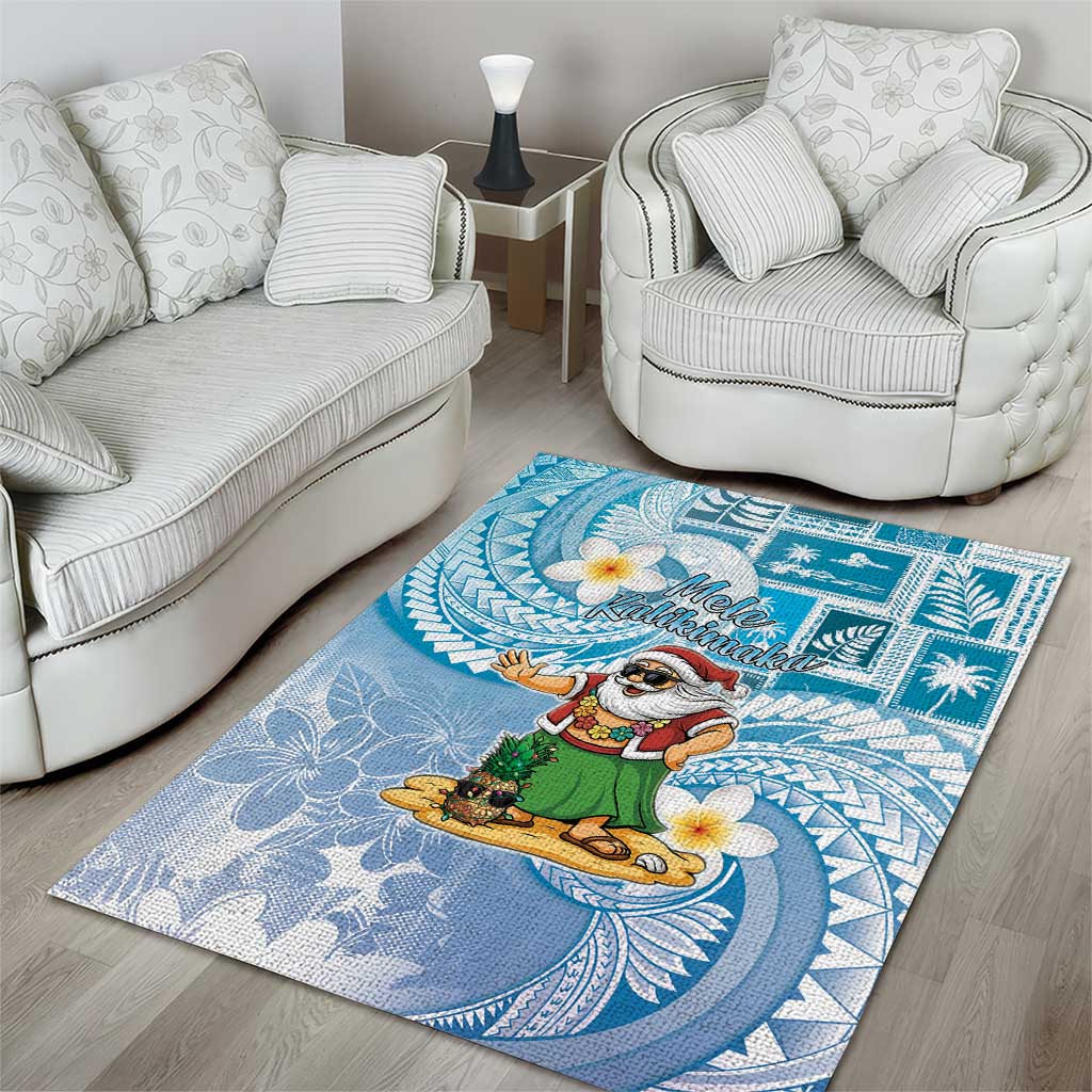 Hawaii Mele Kalikimaka Area Rug Hula Santa Retro Style Blue LT05 - Polynesian Pride