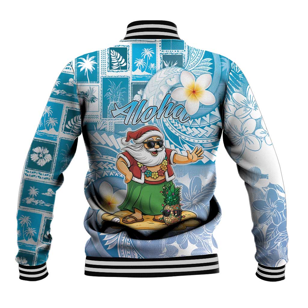 Hawaii Mele Kalikimaka Baseball Jacket Hula Santa Retro Style Blue LT05 - Polynesian Pride