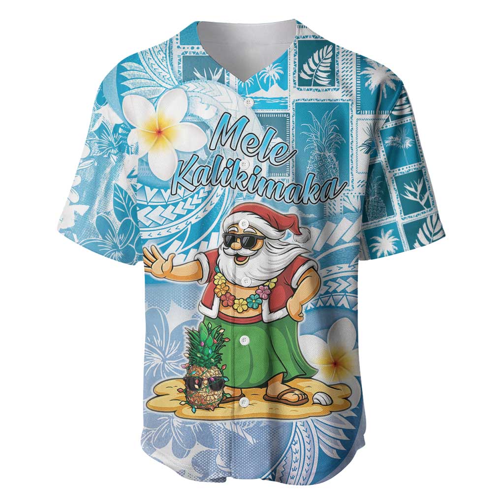 Hawaii Mele Kalikimaka Baseball Jersey Hula Santa Retro Style Blue LT05 Blue - Polynesian Pride