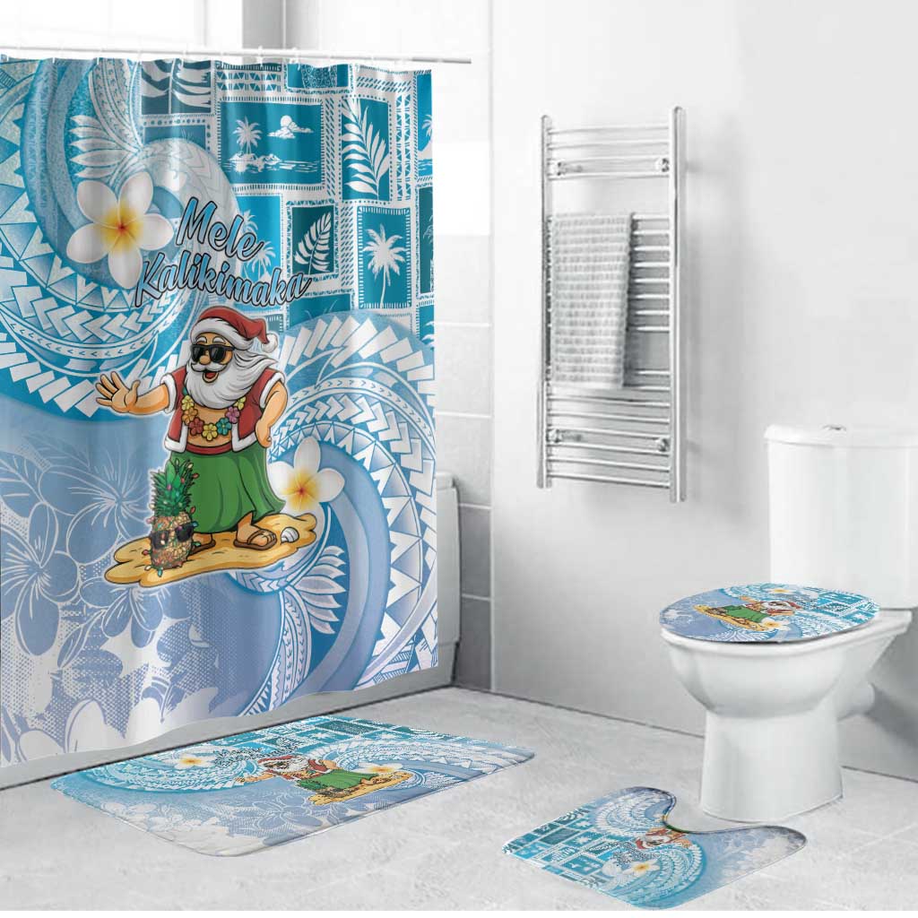 Hawaii Mele Kalikimaka Bathroom Set Hula Santa Retro Style Blue LT05 Bathroom Set (4 pcs) Blue - Polynesian Pride