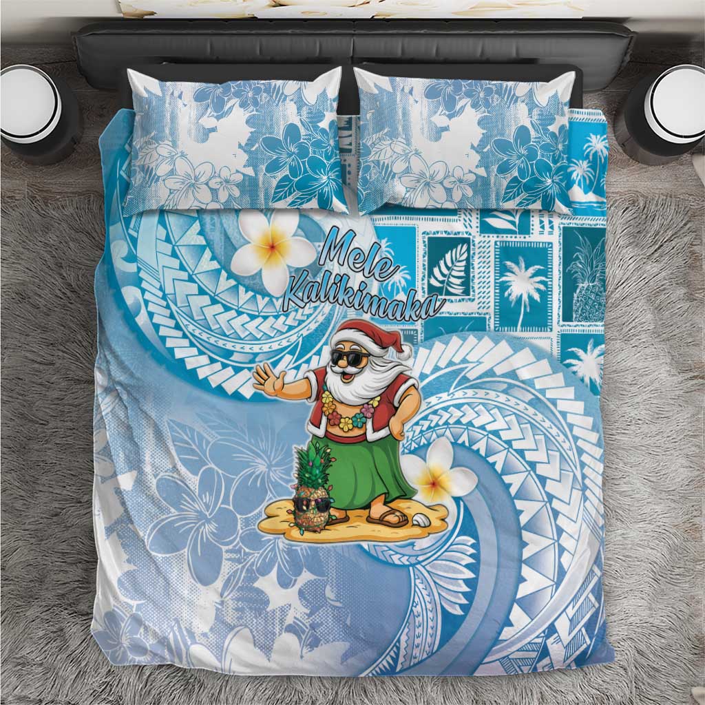 Hawaii Mele Kalikimaka Bedding Set Hula Santa Retro Style Blue LT05 Blue - Polynesian Pride