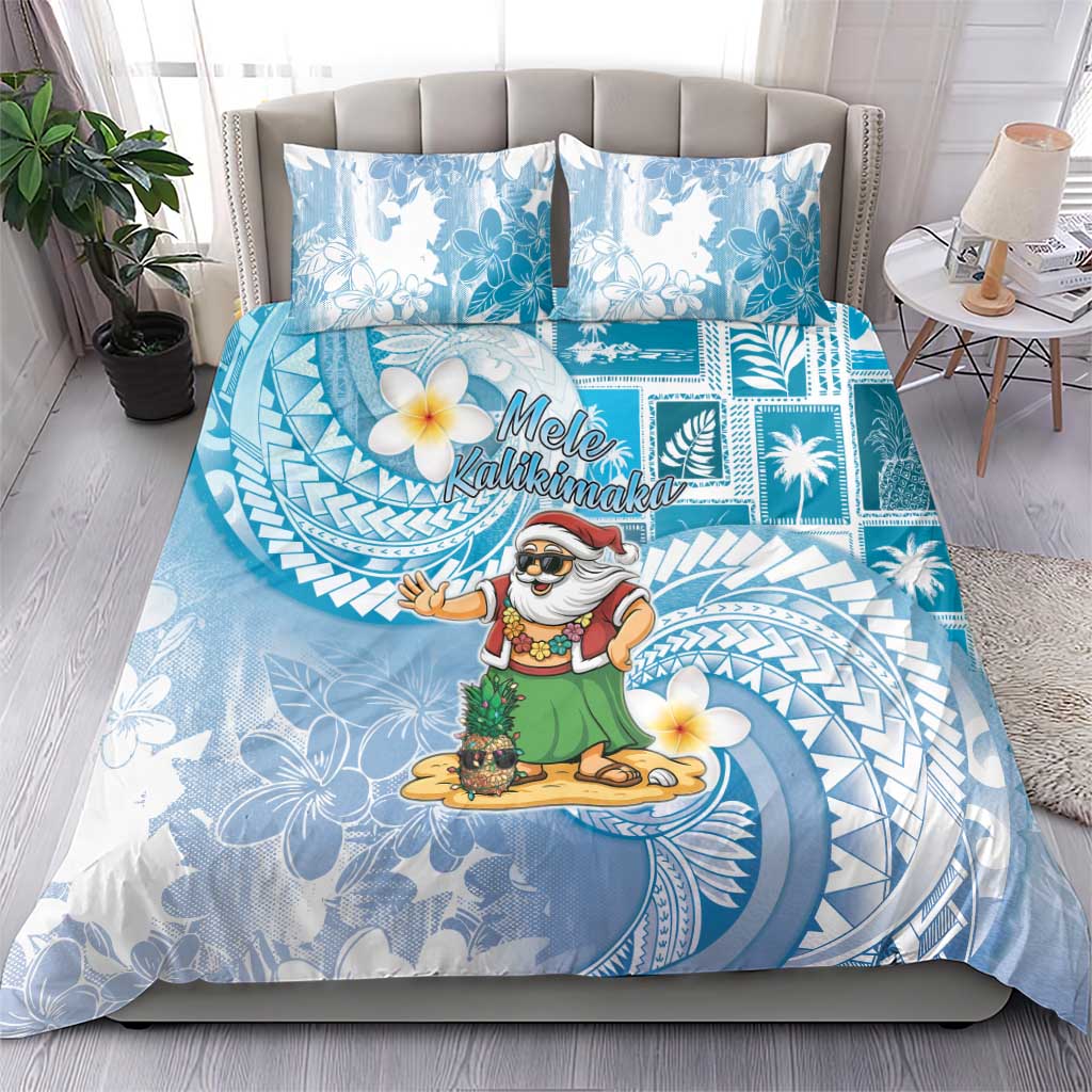 Hawaii Mele Kalikimaka Bedding Set Hula Santa Retro Style Blue LT05 - Polynesian Pride