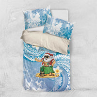 Hawaii Mele Kalikimaka Bedding Set Hula Santa Retro Style Blue LT05 US Twin 172cm x 218cm Blue - Polynesian Pride