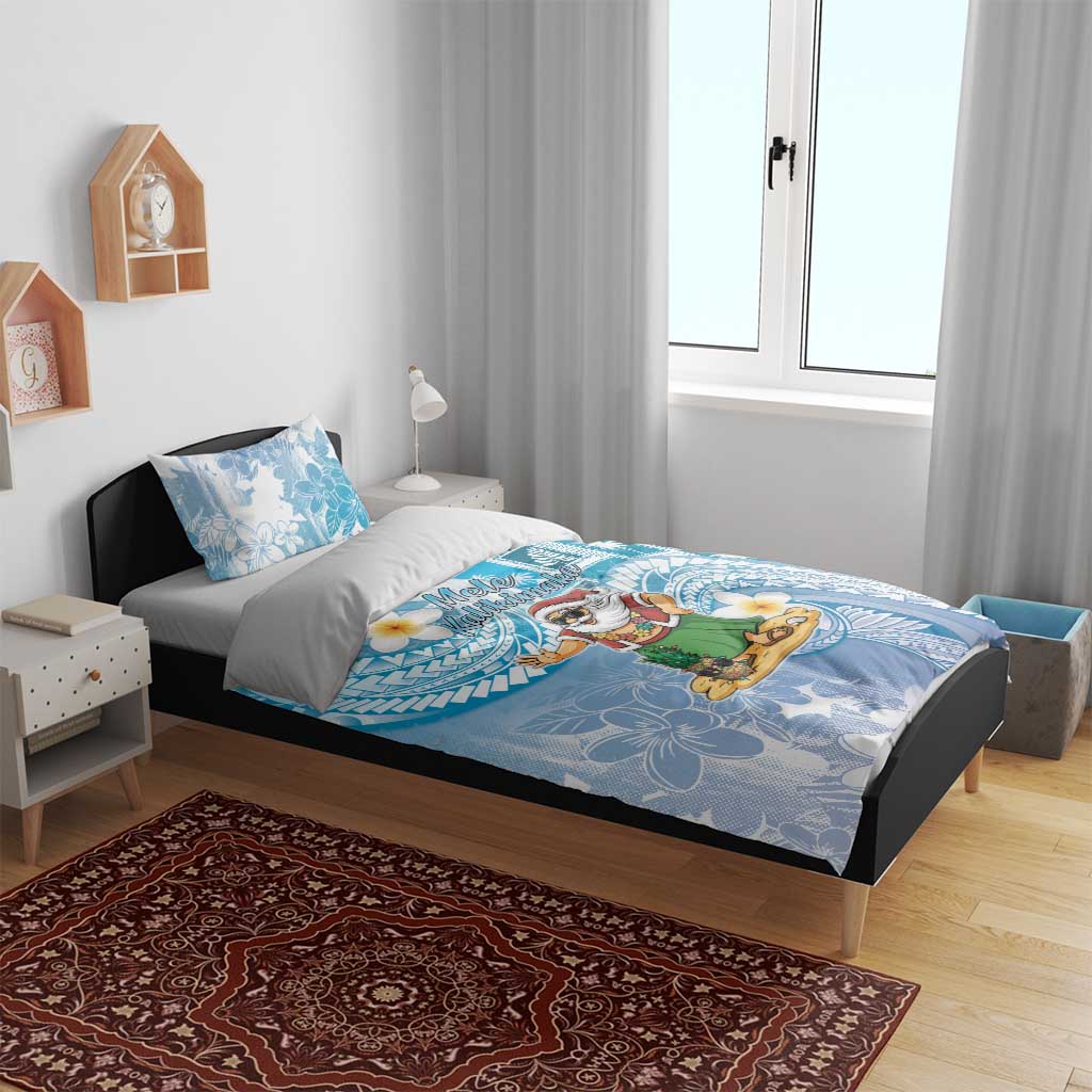 Hawaii Mele Kalikimaka Bedding Set Hula Santa Retro Style Blue LT05 - Polynesian Pride