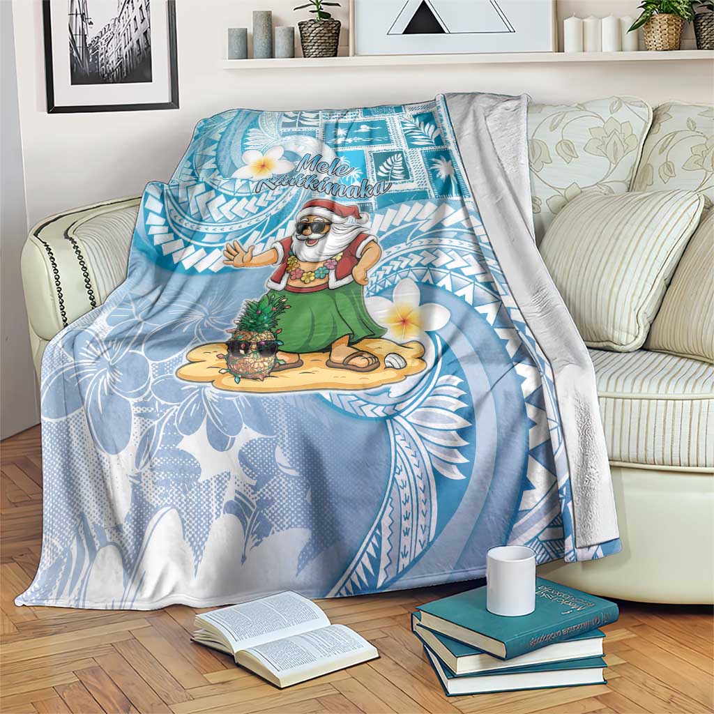 Hawaii Mele Kalikimaka Blanket Hula Santa Retro Style Blue LT05 Blue - Polynesian Pride